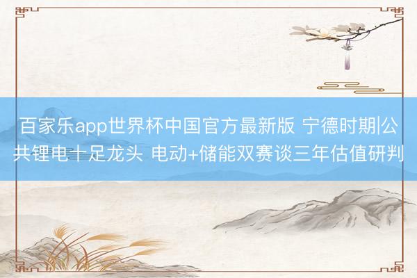 百家乐app世界杯中国官方最新版 宁德时期|公共锂电十足龙头 电动+储能双赛谈三年估值研判