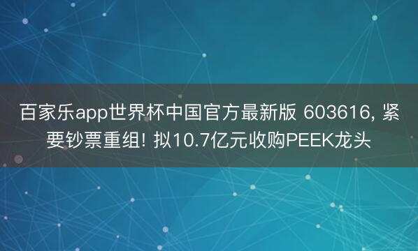 百家乐app世界杯中国官方最新版 603616， 紧要钞票重组! 拟10.7亿元收购PEEK龙头