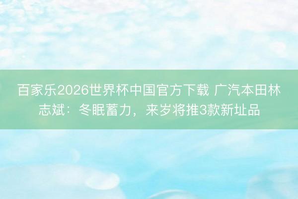 百家乐2026世界杯中国官方下载 广汽本田林志斌:冬眠蓄力,来岁将推3款新址品